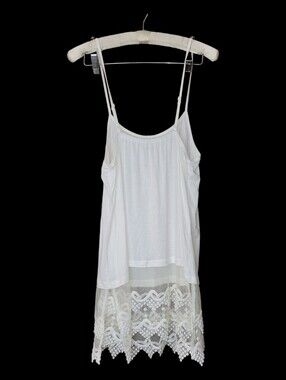Grace & Lace Boho Feminine White Tank Top Lace Trim L